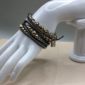 Lucky brand mixed metal leather cord long wrap bracelet + free charm bracelet